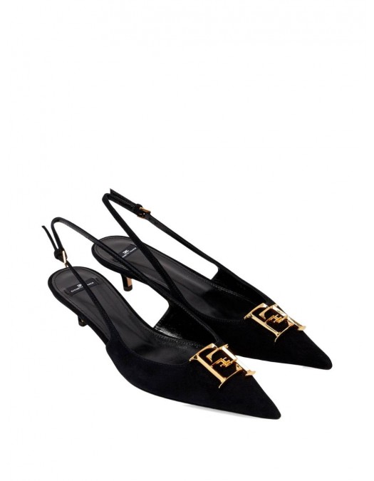 Pantofi ELISABETTA FRANCHI, Suede slingbacks with logo detail, Negru - SA17L61E2110