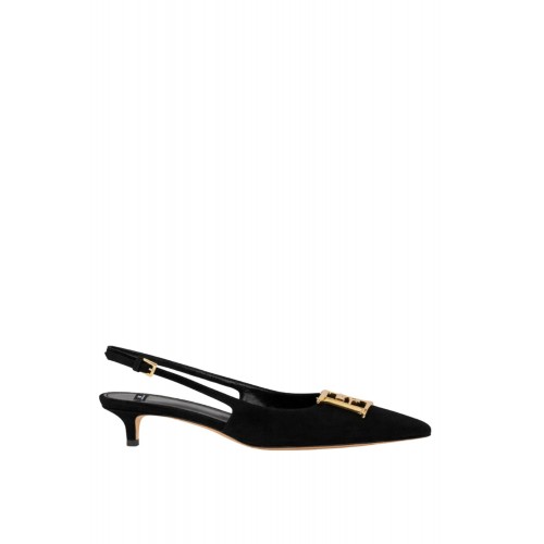 Pantofi ELISABETTA FRANCHI, Suede slingbacks with logo detail, Negru