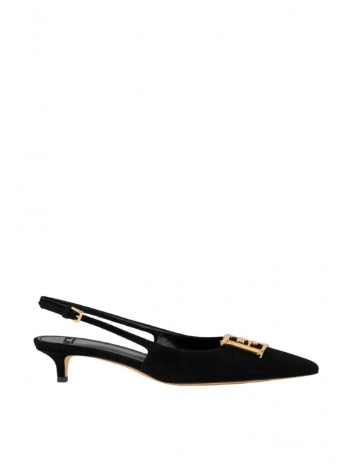 Pantofi ELISABETTA FRANCHI, Suede slingbacks with logo detail, Negru - SA17L61E2110