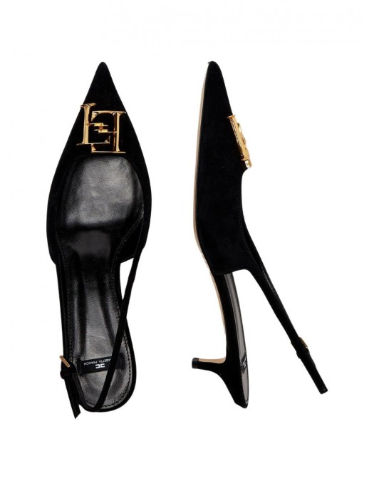 Pantofi ELISABETTA FRANCHI, Suede slingbacks with logo detail, Negru - SA17L61E2110