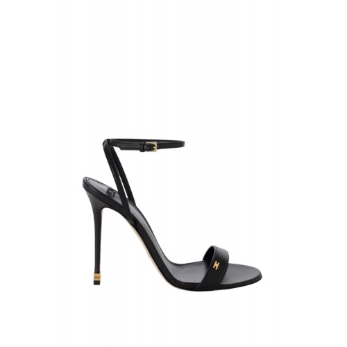 Sandale ELISABETTA FRANCHI, Étoile Nappa leather sandals with ankle strap, Negru
