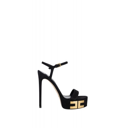 Sandale ELISABETTA FRANCHI, Vertigo platform sandals in suede, Negru