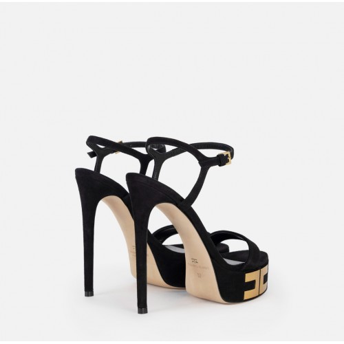 Sandale ELISABETTA FRANCHI, Vertigo platform sandals in suede, Negru