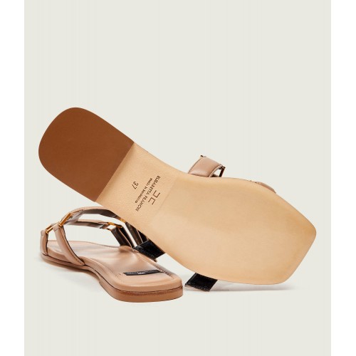 Papuci ELISABETTA FRANCHI, Flat nappa leather sandals, Light Brown