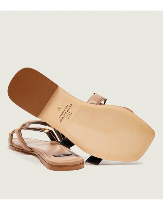 Papuci ELISABETTA FRANCHI, Flat nappa leather sandals, Light Brown - SA50L62E2229