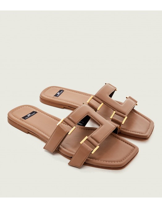 Papuci ELISABETTA FRANCHI, Flat nappa leather sandals, Light Brown - SA50L62E2229