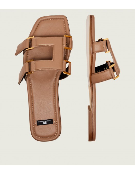 Papuci ELISABETTA FRANCHI, Flat nappa leather sandals, Light Brown - SA50L62E2229