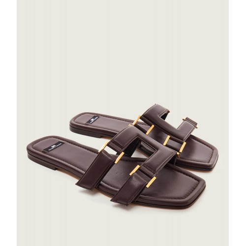 Papuci ELISABETTA FRANCHI, Flat nappa leather sandals, Maro