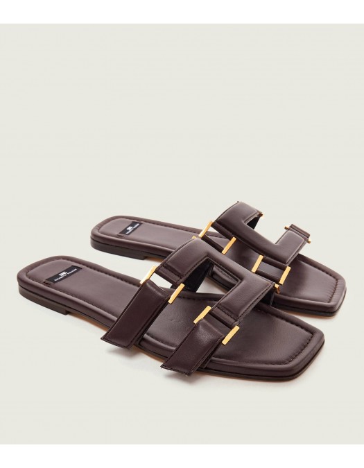 Papuci ELISABETTA FRANCHI, Flat nappa leather sandals, Maro - SA50L62E2644