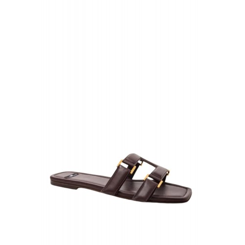 Papuci ELISABETTA FRANCHI, Flat nappa leather sandals, Maro