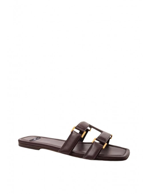 Papuci ELISABETTA FRANCHI, Flat nappa leather sandals, Maro - SA50L62E2644