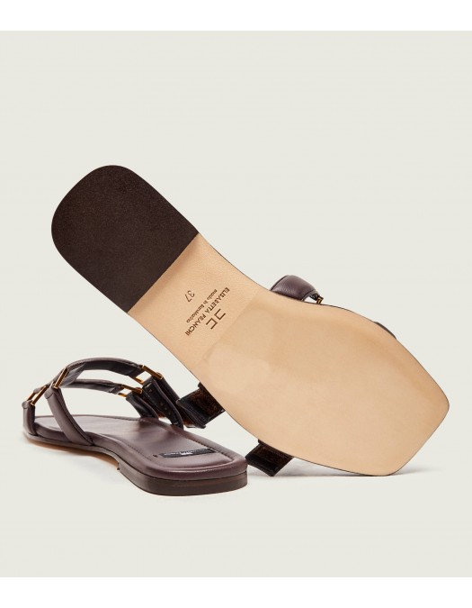 Papuci ELISABETTA FRANCHI, Flat nappa leather sandals, Maro - SA50L62E2644