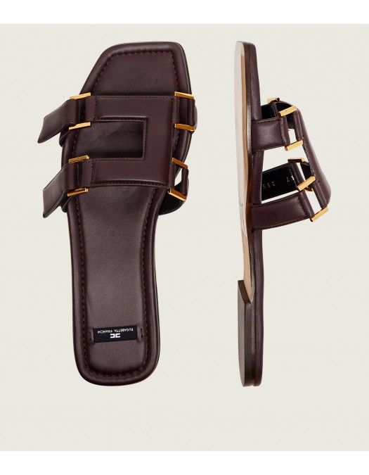 Papuci ELISABETTA FRANCHI, Flat nappa leather sandals, Maro - SA50L62E2644