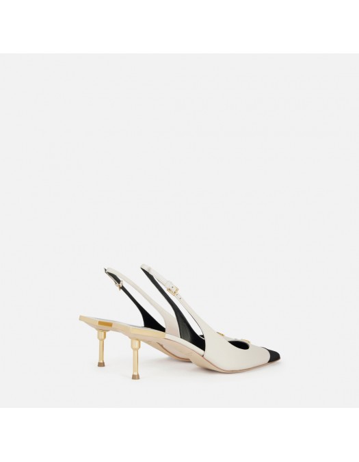 Pantofi ELISABETTA FRANCHI, slingback pointed-toe pumps, Alb/Negru - SA76L65ECE84