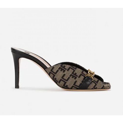 Sandale ELISABETTA FRANCHI, Logo auriu, Bej/Negru