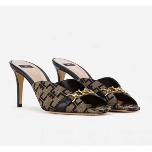 Sandale ELISABETTA FRANCHI, Logo auriu, Bej/Negru