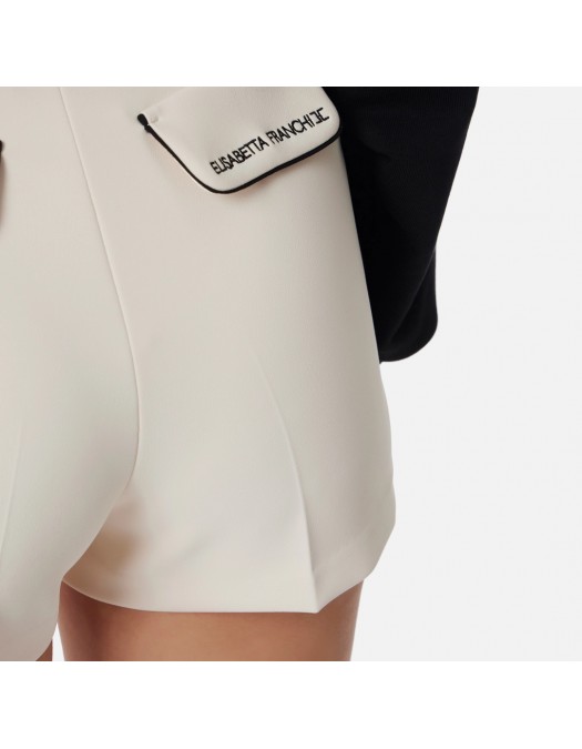 PANTALONI ELISABETTA FRANCHI, Logo Embroidery, Black Details, Beige Butter - SH00851E2E84 PANTALONI ELISABETTA FRANCHI, Logo Embroidery, Black Details, Beige Butter - SH00851E2E84