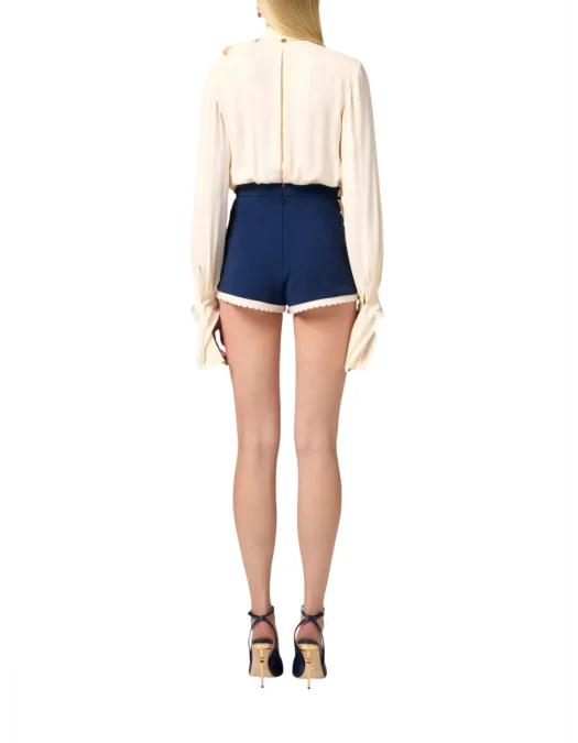 PANTALONI ELISABETTA FRANCHI, Scallop Edge Crepe, Dark Blue - SH00952E2DN9 PANTALONI ELISABETTA FRANCHI, Scallop Edge Crepe, Dark Blue - SH00952E2DN9