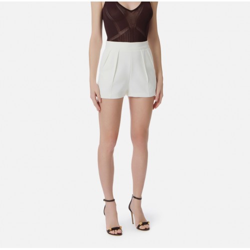 Pantaloni scurti ELISABETTA FRANCHI, Shorts in lightweight crêpe fabric with darts, Alb
