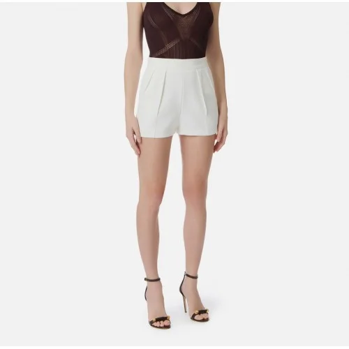 Pantaloni scurti ELISABETTA FRANCHI, Shorts in lightweight crêpe fabric with darts, Alb