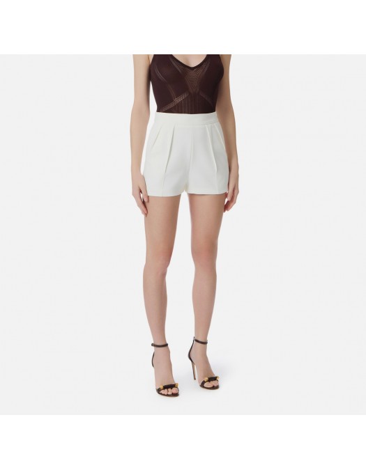 Pantaloni scurti ELISABETTA FRANCHI, Shorts in lightweight crêpe fabric with darts, Alb - SH01062E2360