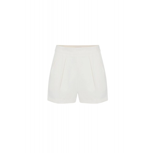 Pantaloni scurti ELISABETTA FRANCHI, Shorts in lightweight crêpe fabric with darts, Alb