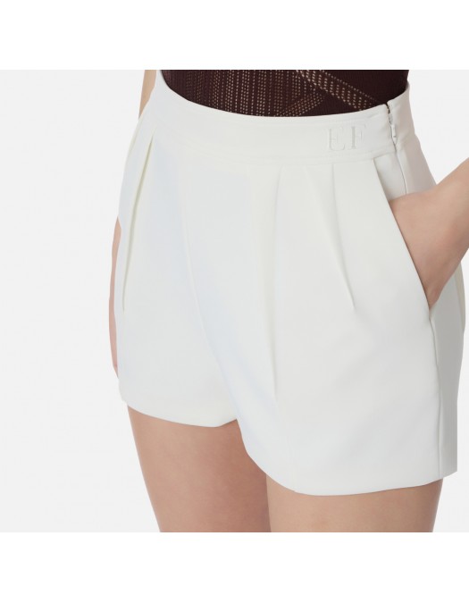 Pantaloni scurti ELISABETTA FRANCHI, Shorts in lightweight crêpe fabric with darts, Alb - SH01062E2360