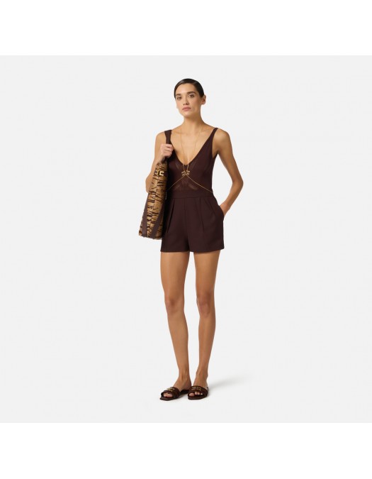 Pantaloni scurti ELISABETTA FRANCHI, Shorts in lightweight crêpe fabric with darts, Maro - SH01062E2644