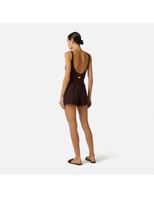 Pantaloni scurti ELISABETTA FRANCHI, Shorts in lightweight crêpe fabric with darts, Maro - SH01062E2644