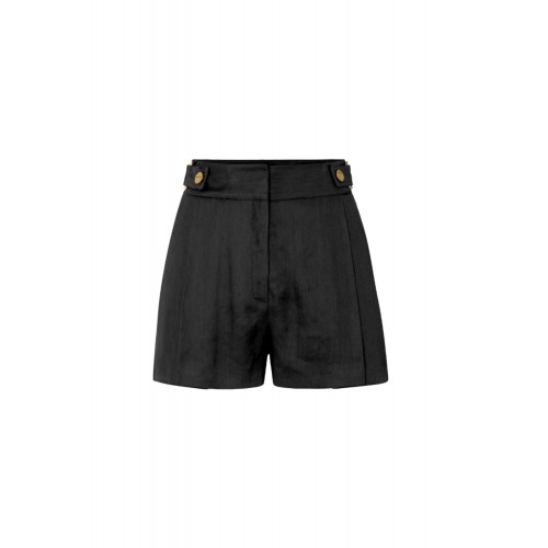 Pantaloni scurti ELISABETTA FRANCHI, Linen-blend shorts with straps, Negru