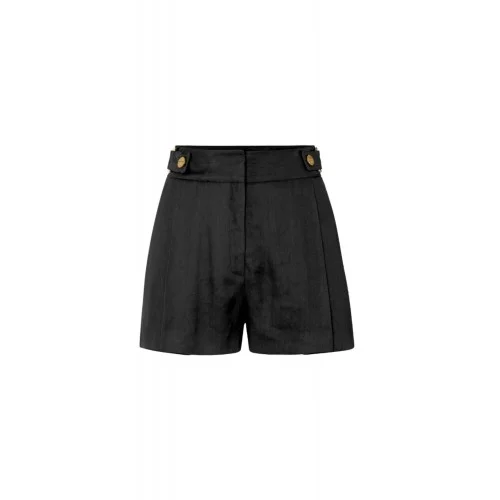 Pantaloni scurti ELISABETTA FRANCHI, Linen-blend shorts with straps, Negru