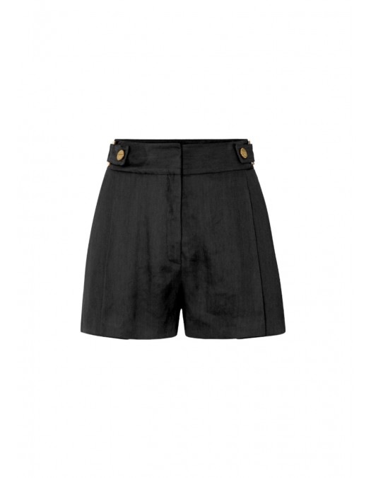 Pantaloni scurti ELISABETTA FRANCHI, Linen-blend shorts with straps, Negru - SH01162E2110