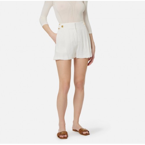 Pantaloni scurti ELISABETTA FRANCHI, Linen-blend shorts with straps, Alb