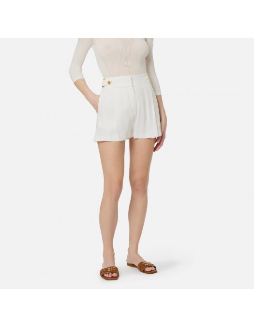 Pantaloni scurti ELISABETTA FRANCHI, Linen-blend shorts with straps, Alb - SH01162E2360