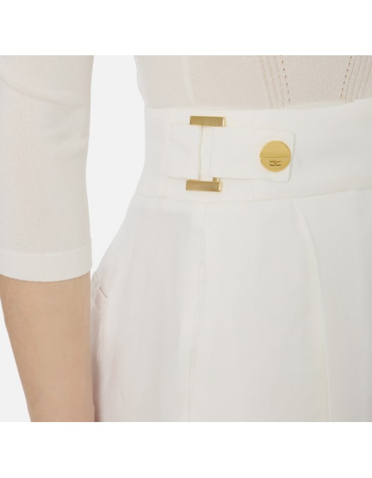 Pantaloni scurti ELISABETTA FRANCHI, Linen-blend shorts with straps, Alb - SH01162E2360