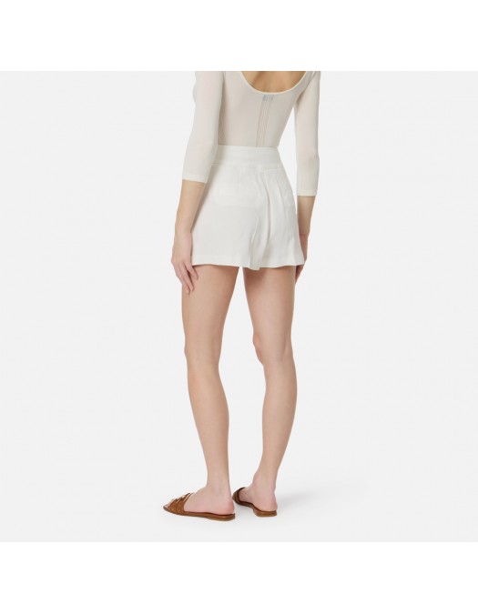 Pantaloni scurti ELISABETTA FRANCHI, Linen-blend shorts with straps, Alb - SH01162E2360