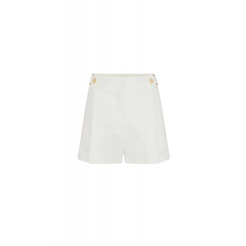 Pantaloni scurti ELISABETTA FRANCHI, Linen-blend shorts with straps, Alb