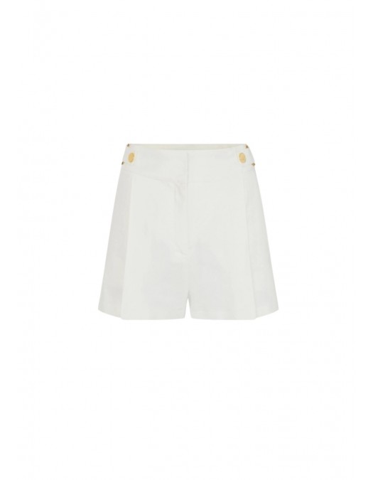Pantaloni scurti ELISABETTA FRANCHI, Linen-blend shorts with straps, Alb - SH01162E2360