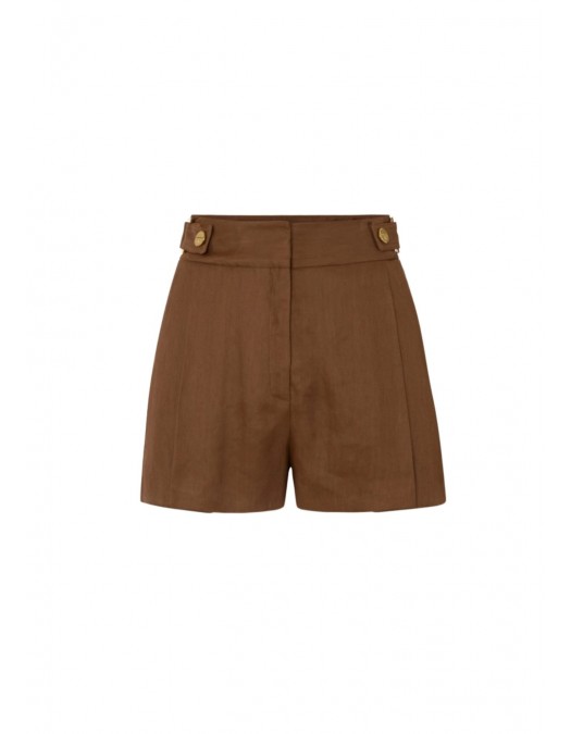 Pantaloni scurti ELISABETTA FRANCHI, Linen-blend shorts with straps, Maro - SH01162E2600