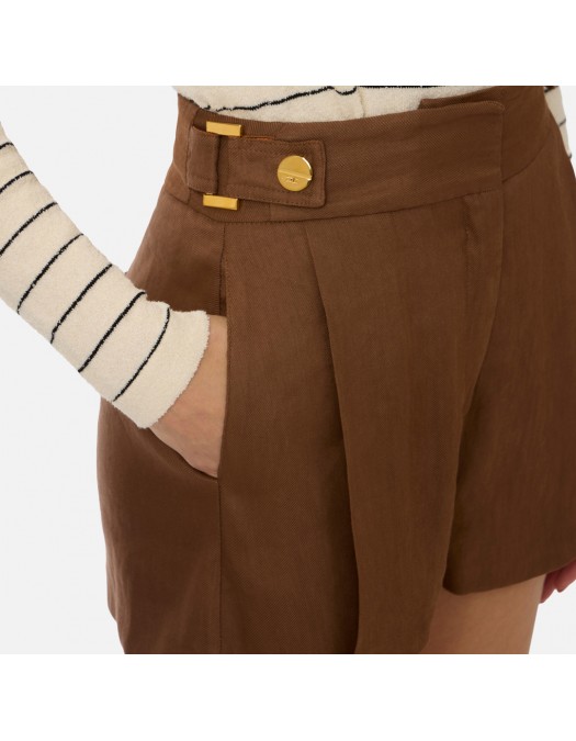 Pantaloni scurti ELISABETTA FRANCHI, Linen-blend shorts with straps, Maro - SH01162E2600