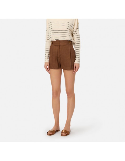 Pantaloni scurti ELISABETTA FRANCHI, Linen-blend shorts with straps, Maro - SH01162E2600