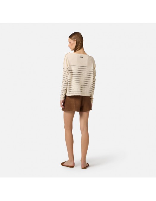 Pantaloni scurti ELISABETTA FRANCHI, Linen-blend shorts with straps, Maro - SH01162E2600