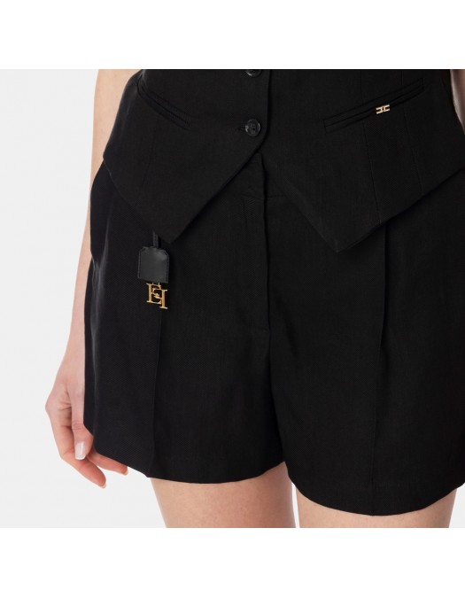 PANTALONI SCURTI ELISABETTA FRANCH, Linen Blend Gabardine, Black - SH01252E2110