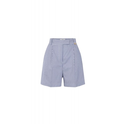 PANTALONI SCURTI ELISABETTA FRANCH, Striped stretch cotton shorts, Blue