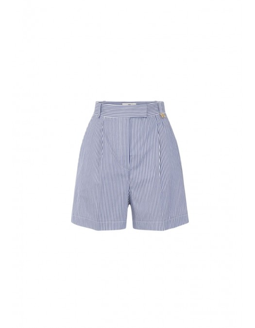 PANTALONI SCURTI ELISABETTA FRANCH, Striped stretch cotton shorts, Blue - SH01262E2019