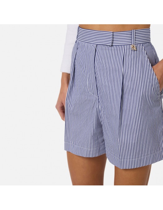 PANTALONI SCURTI ELISABETTA FRANCH, Striped stretch cotton shorts, Blue - SH01262E2019