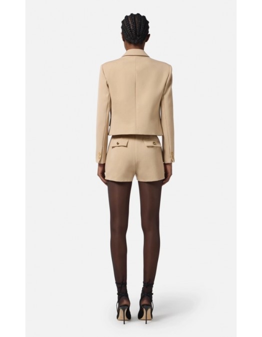 PANTALONI SCURTI  ELISABETTA FRANCHI, nasturi logo, Bej - SH01657E2EA2