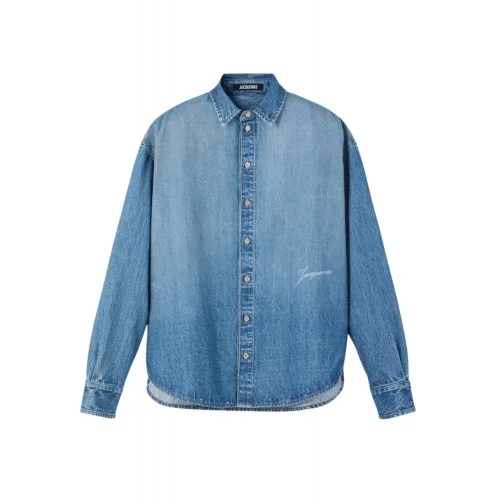 Camasa JACQUEMUS, Blue button-up denim shirt, Blue