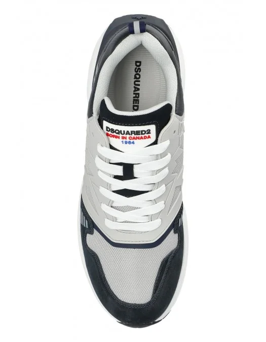 Sneakers DSQUARED2, Dash Print, Black and Grey, Red Leaf Insert, Men - SNM037608107972M1822 Sneakers DSQUARED2, Dash Print, Black and Grey, Red Leaf Insert, Men - SNM037608107972M1822