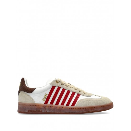 Sneakers DSQUARED2, Boxer Design, Red Details, White Sneakers DSQUARED2, Boxer Design, Red Details, White